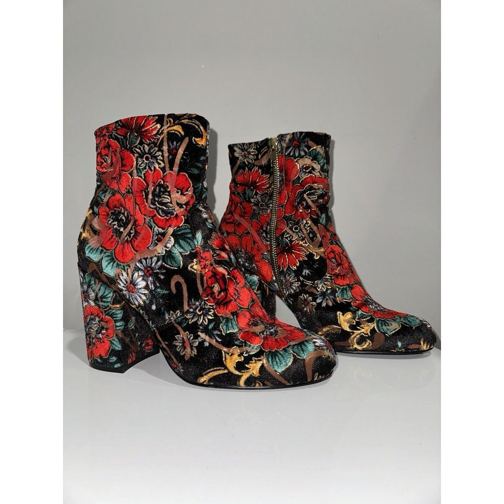 Steve Madden Red and Black Floral Ankle Boots